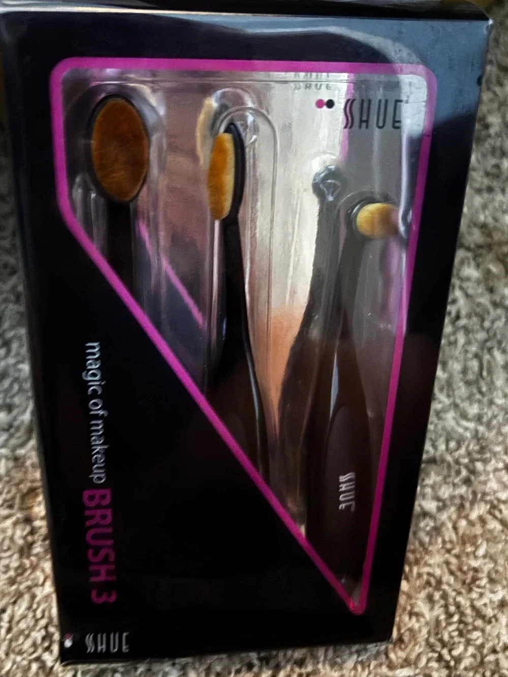 3-Piece Black Makeup Brush Set - Oval Foundation, Concealer & Detail Brushes